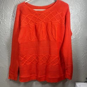 Talbots Womens Orange Crewneck Nautical Anchors Knit Pullover Sweater Size Large